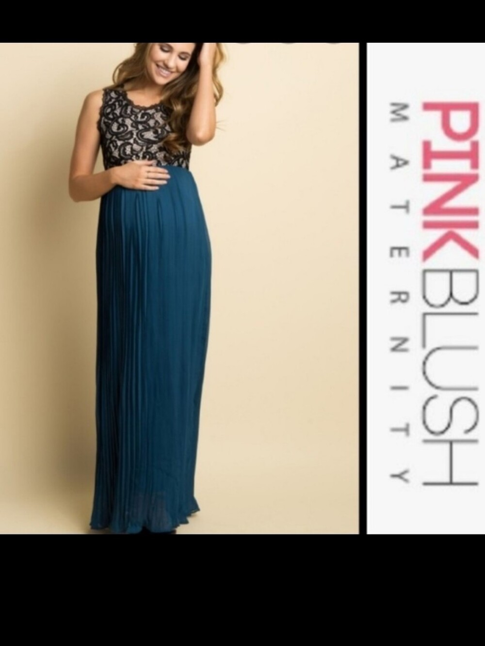 Pinkblush Black Lace Top with Teal Pleated Maxi Skirt